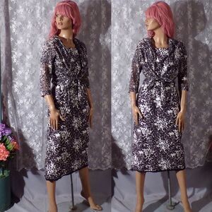 Vintage 60s Dress & Jacket 1960s Black and White Retro Summer Cotton Size Small